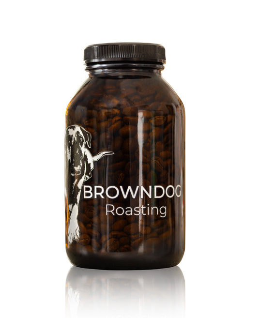 Colombia 12 Espresso Roasted coffee in a Reusable Coffee jar