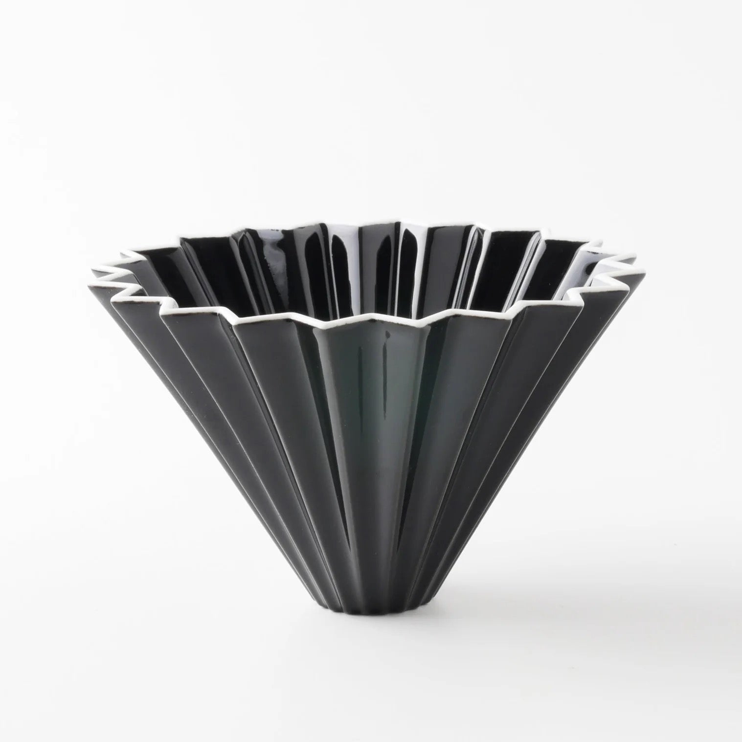 Origami Dripper Black fluted bowl on a white background